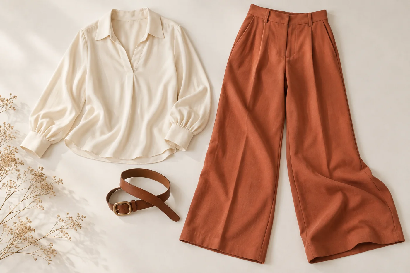Coordinating blouse and trousers laid together