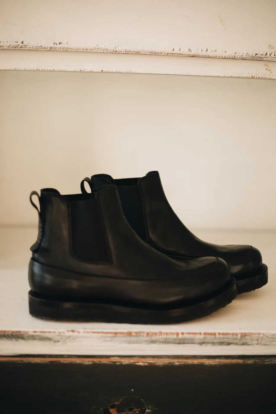 Black Chelsea boots with elastic side panels