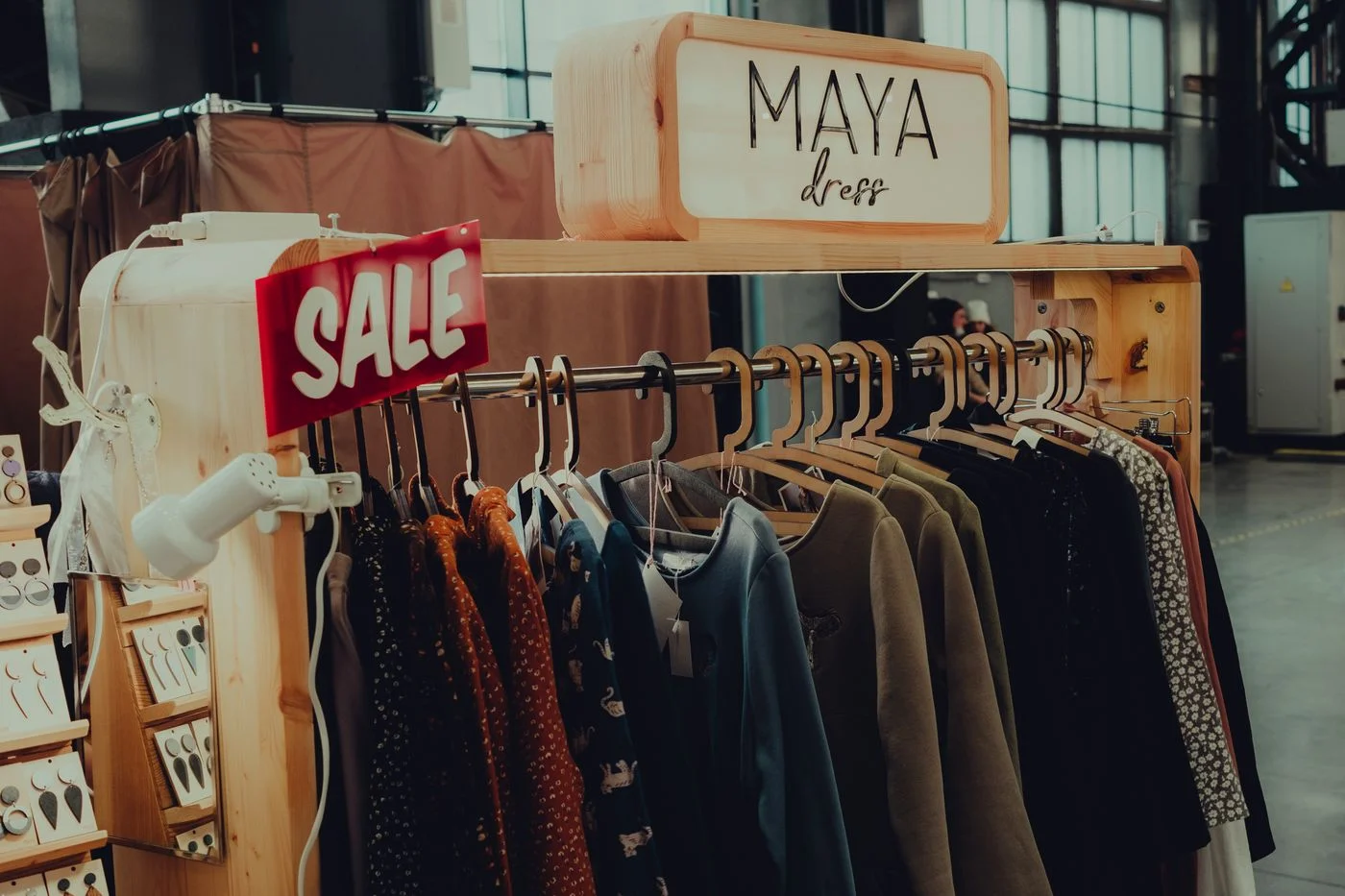Collection of clothes in store